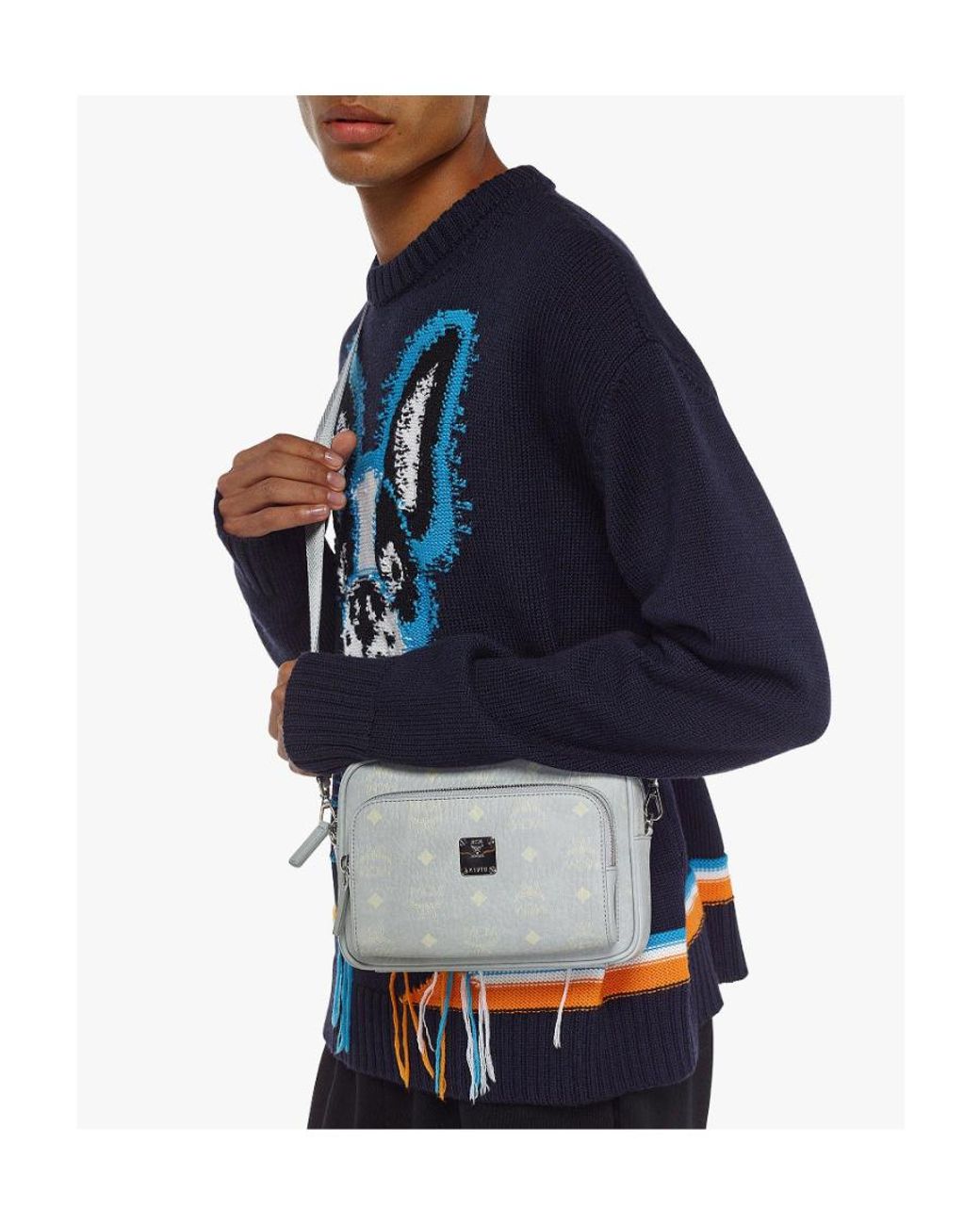 MCM Gray Logo Zip Shoulder Bag