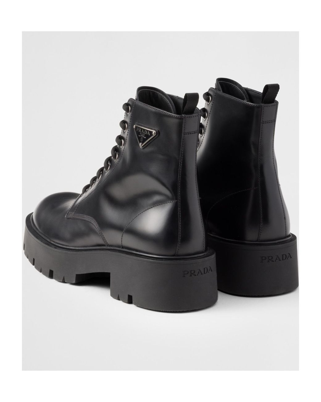 Prada Logo Lace-Up Combat Boots in Black for Men | Lyst