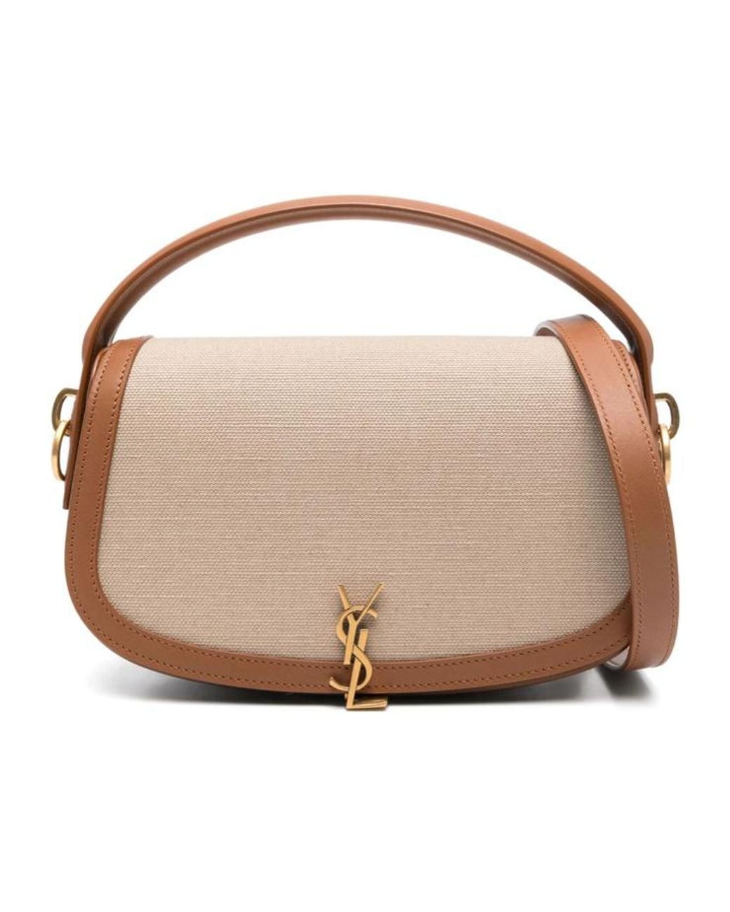 Saint Laurent Natural Logo Plaque Foldover Top Tote Bag