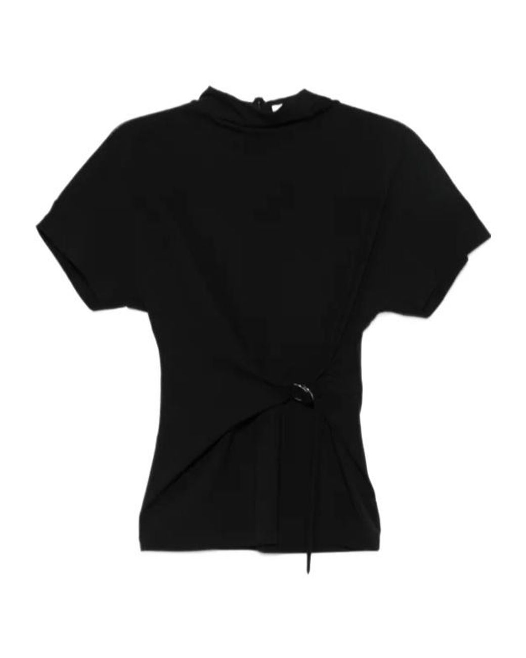 Brunello Cucinelli Black Tie-Front Short-Sleeve Top