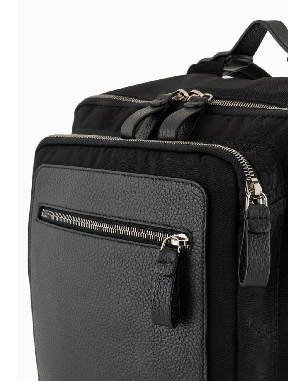 Giorgio Armani Black Logo Printed Zipped Backpack for men