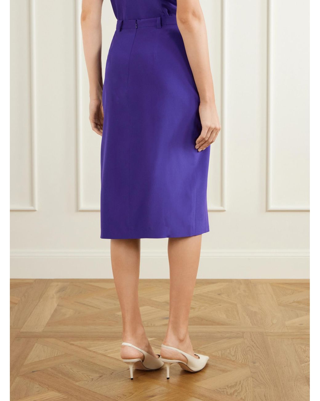 Alessandra Rich Purple Silk-Crepe De Chine Midi Skirt