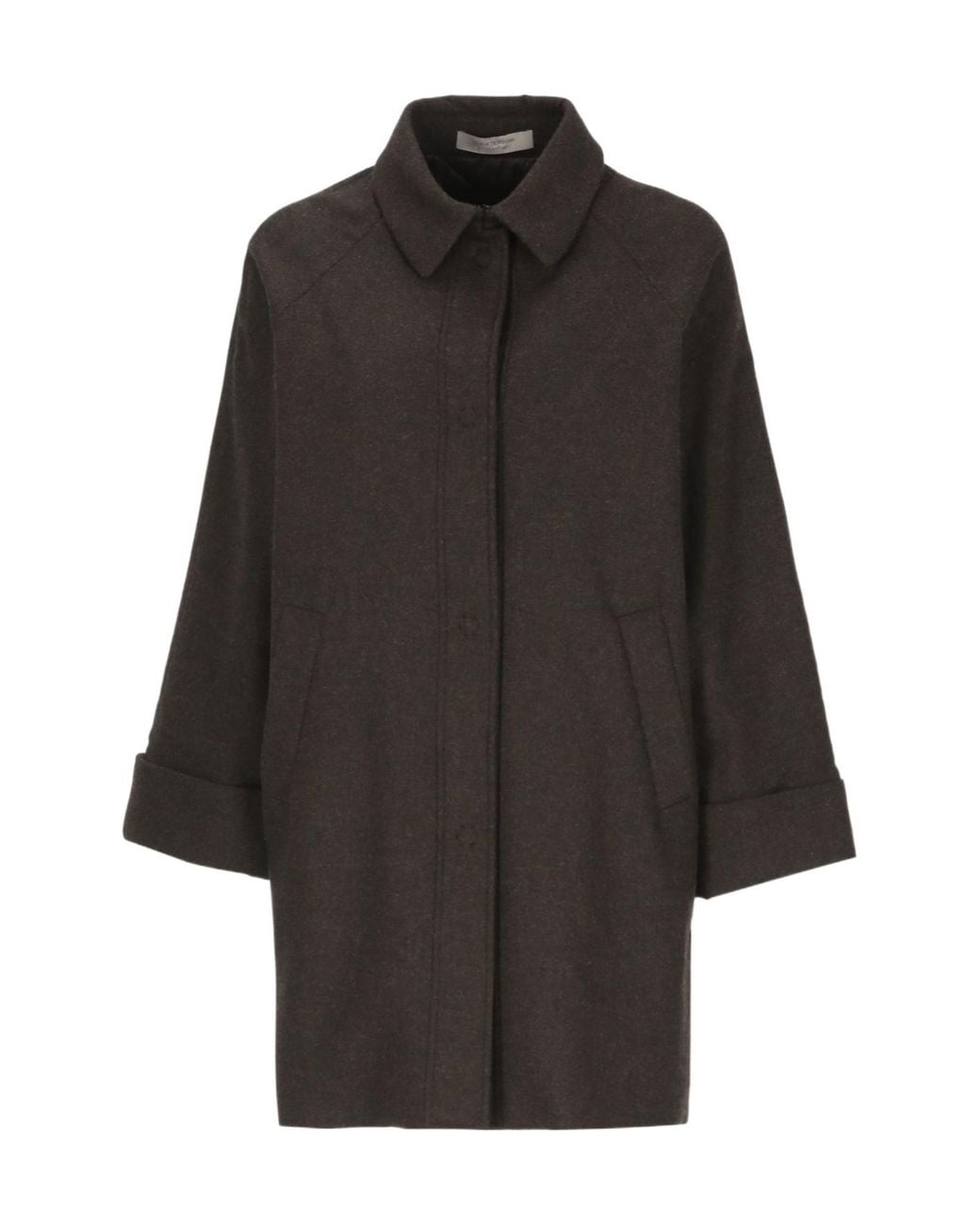 D.exterior Black Boxy Button-Front Coat