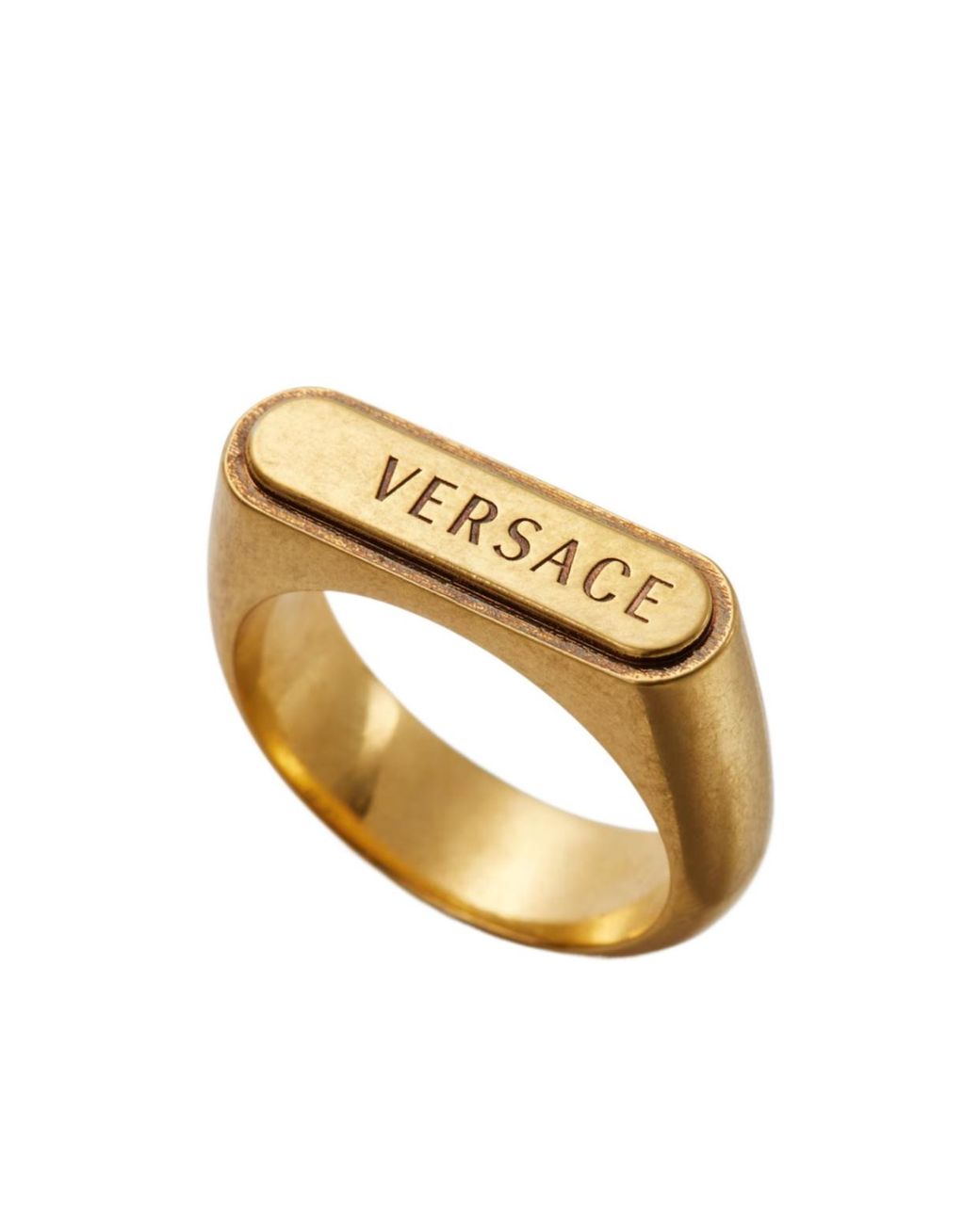 Versace Metallic Logo Plaque Signet Ring for men