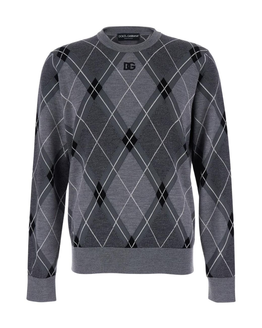 Dolce & Gabbana Gray Logo Intarsia Knitted Jumper for men