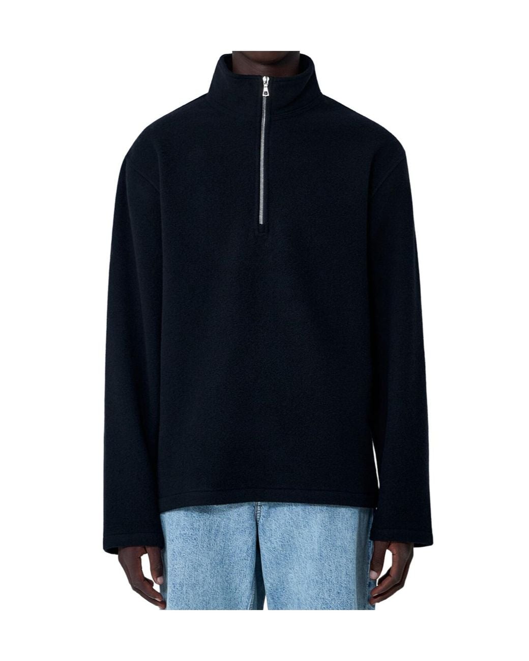 Rier Blue Zipper Fleece Sweatshirt for men