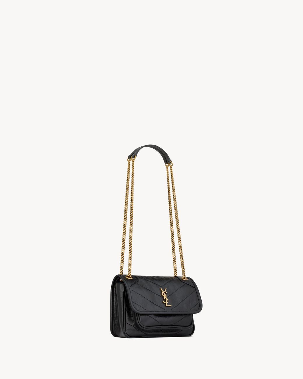 Saint Laurent White Niki Foldover Top Mini Shoulder Bag