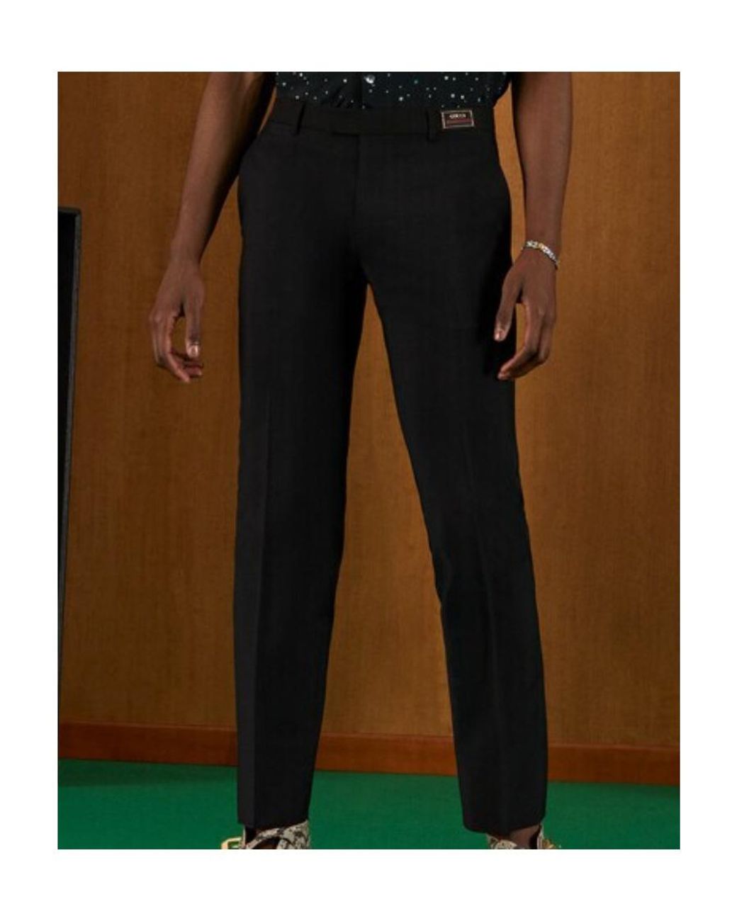Gucci Black Logo-Patch Tailored Trousers for men