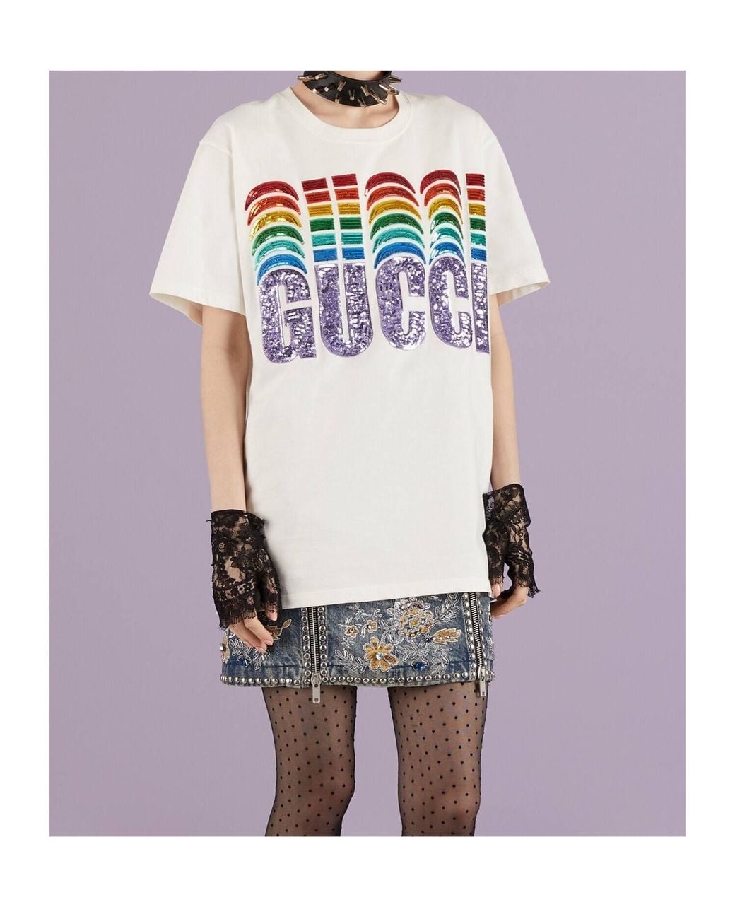 Gucci White Sequin-Embellished Short-Sleeve T-Shirt