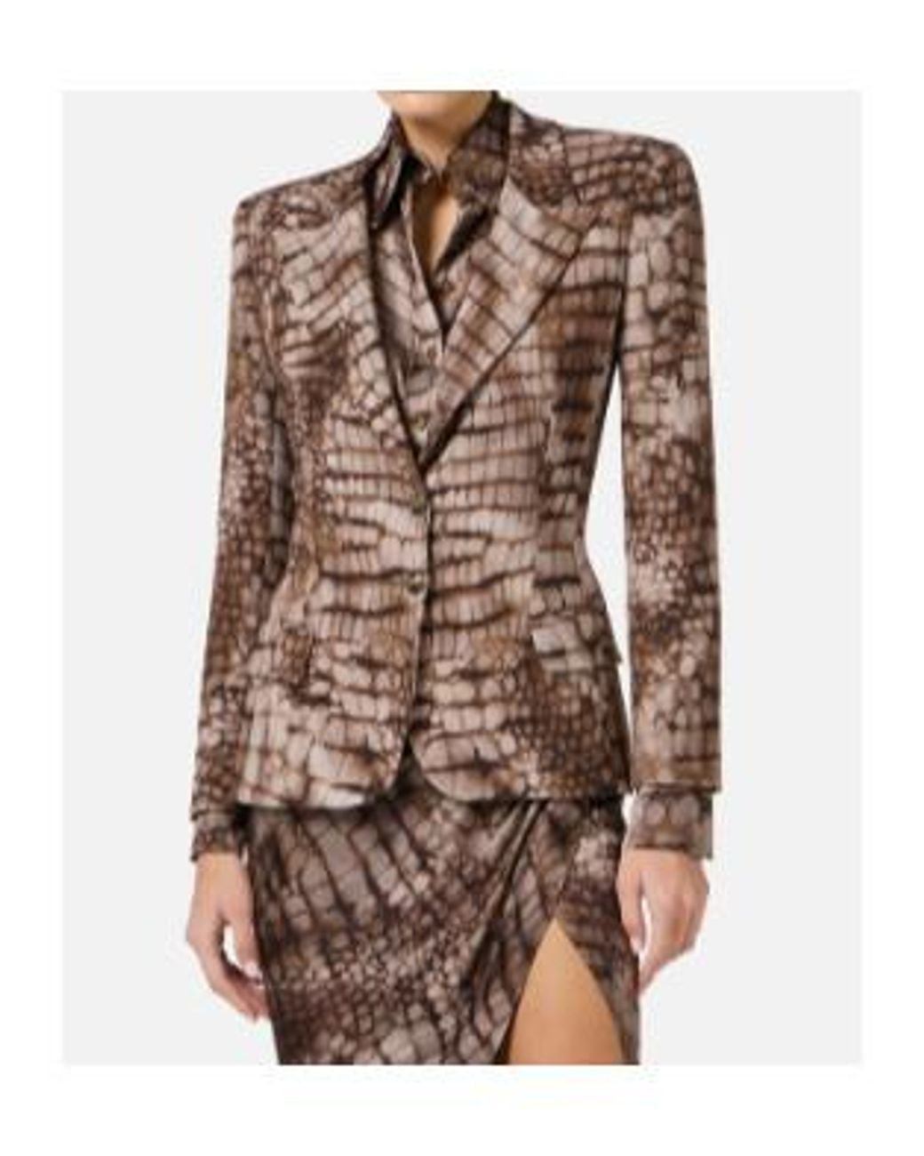 Elisabetta Franchi Brown Gi20761E2 Printed Single Breasted Jacket