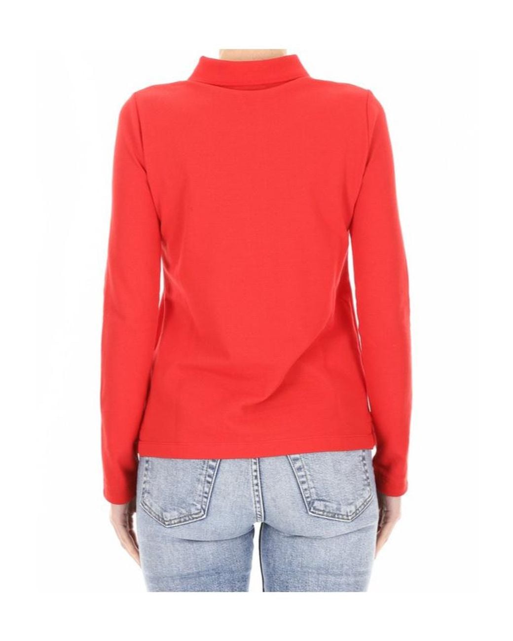 Burberry Red Long-Sleeve Check Placket Cotton Piqué Polo Shirt