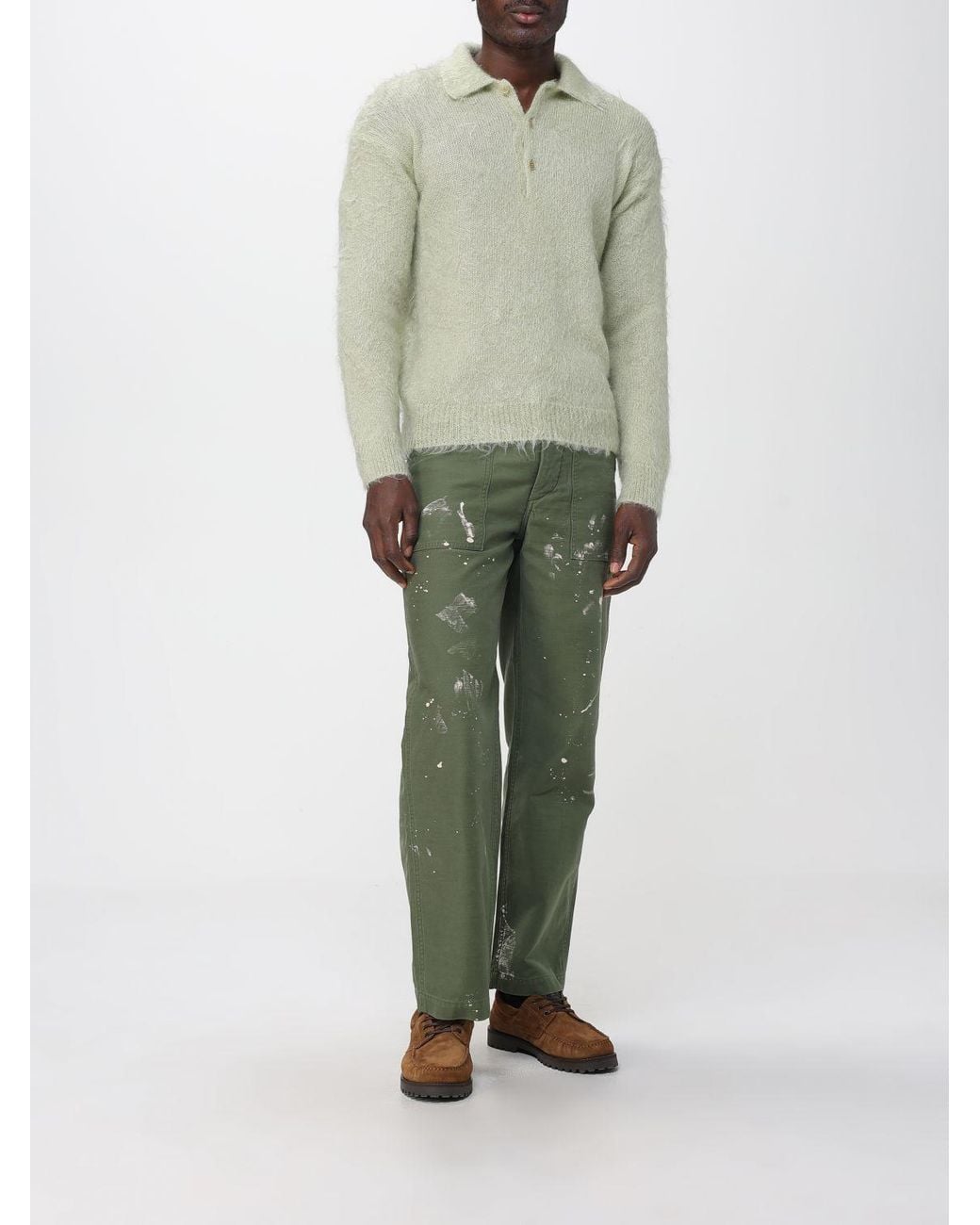 Auralee Green Long-Sleeved Brushed Polo Sweater for men