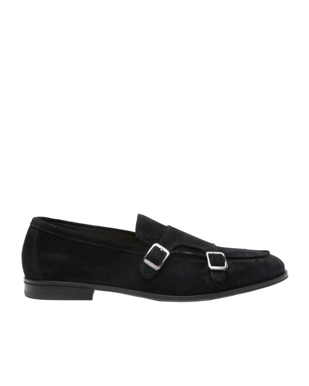 Doucal's Black Double Buckle Monk Shoes for men