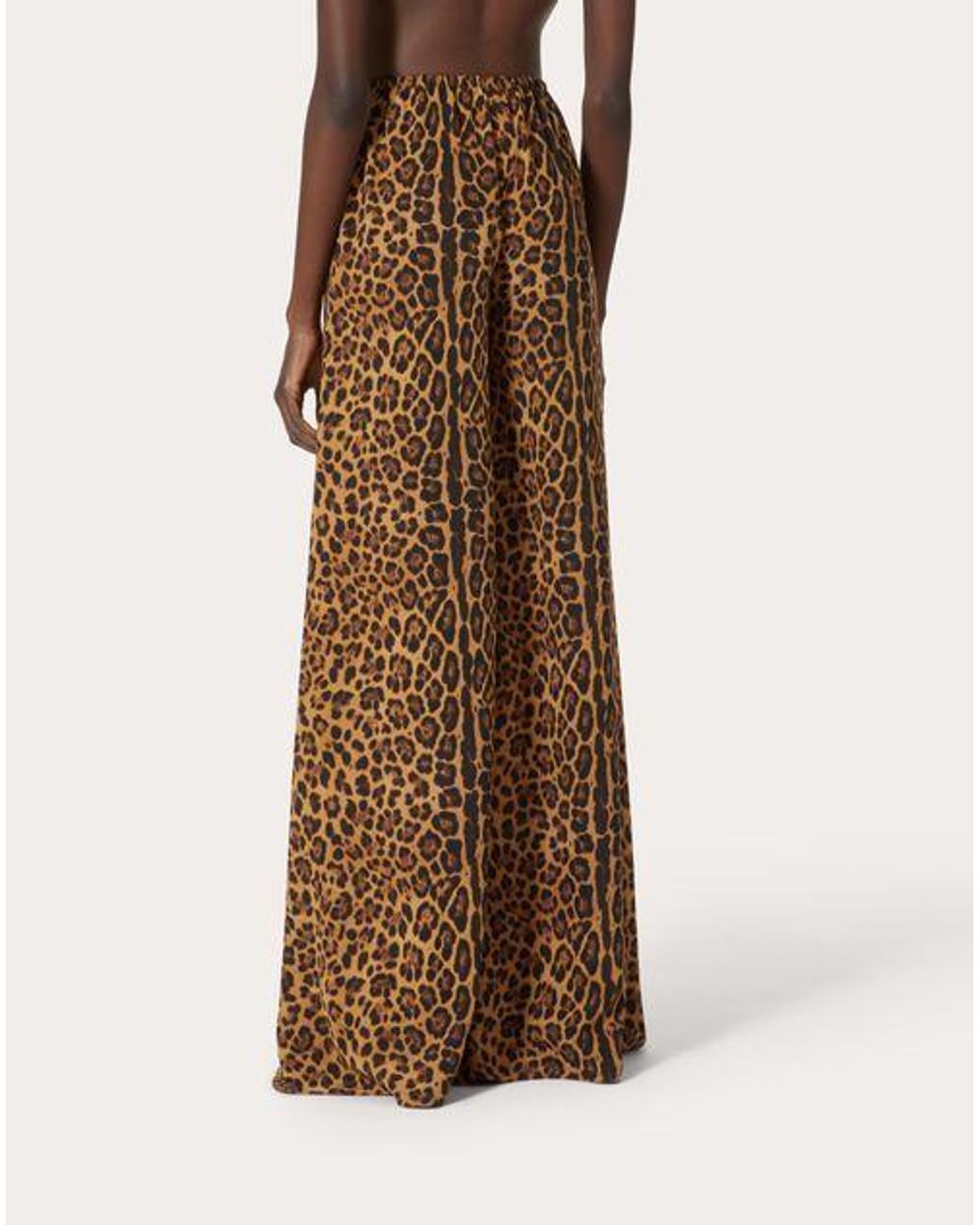 Valentino Brown Leopard Print Double Crepe Casual Pants