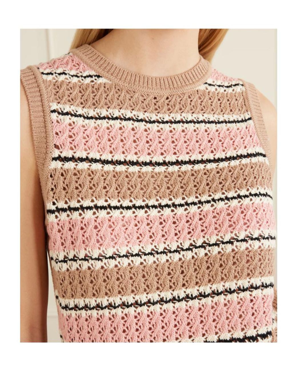 Varley Pink Deeley Striped Crochet Cotton Vest