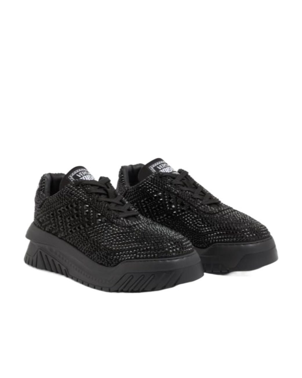 Versace Black Odissea Crystal-Embellished Sneakers for men