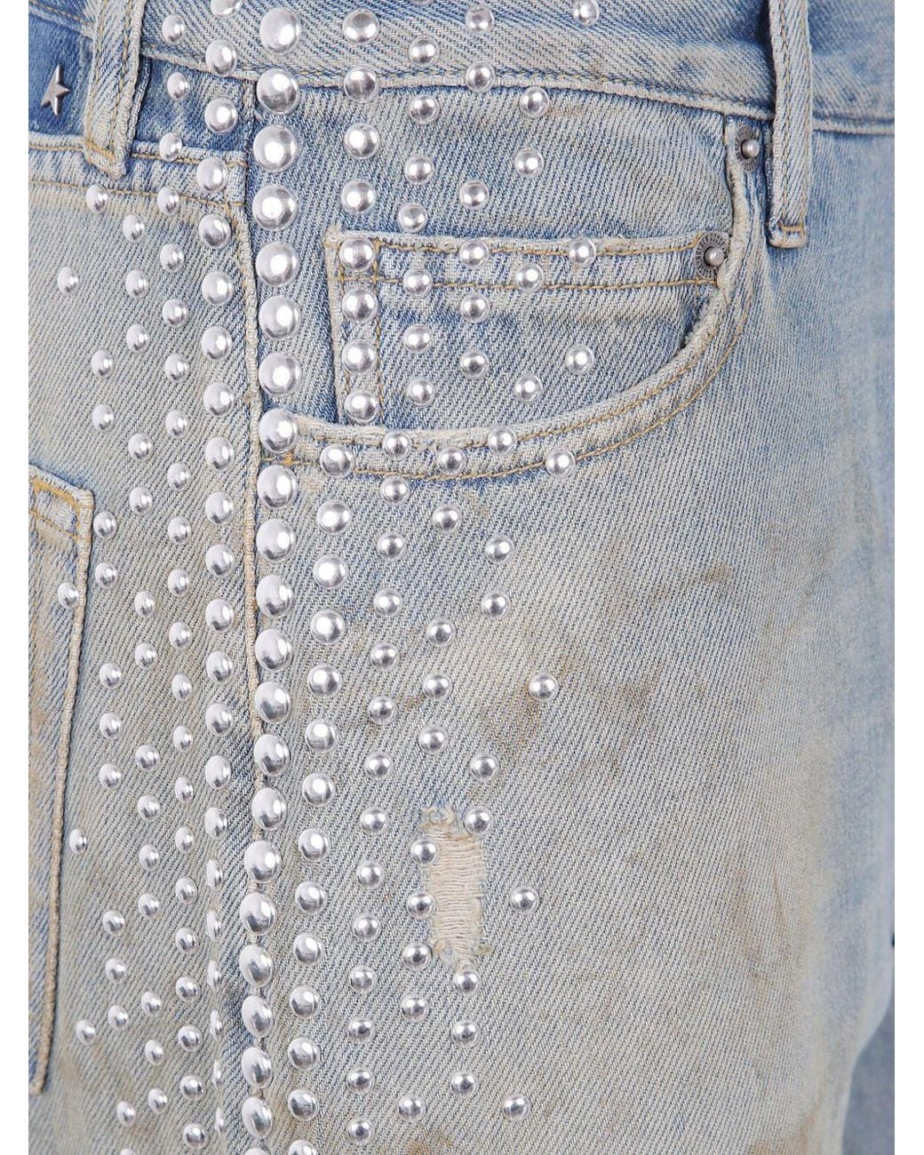 Golden Goose Deluxe Brand Blue Wide-Leg Distressed Embellished Jeans