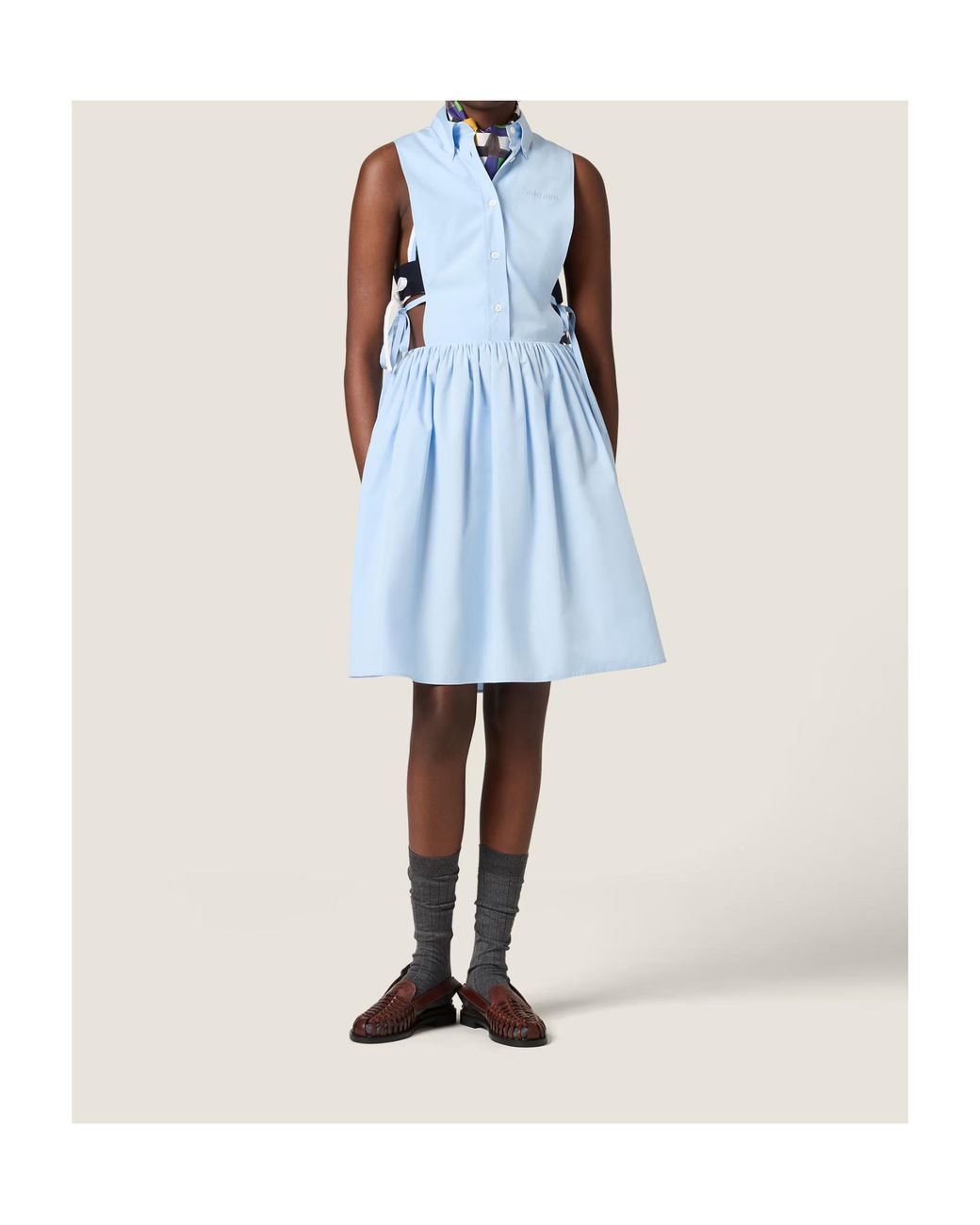 Miu Miu Blue Cotton Poplin Mini Dress