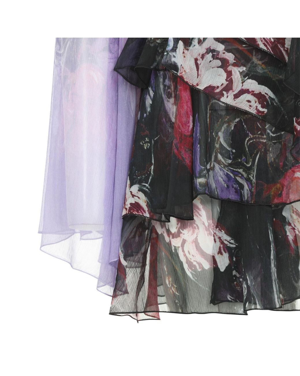Roberto Cavalli Gray Sheer Floral Ruffled Mini Dress