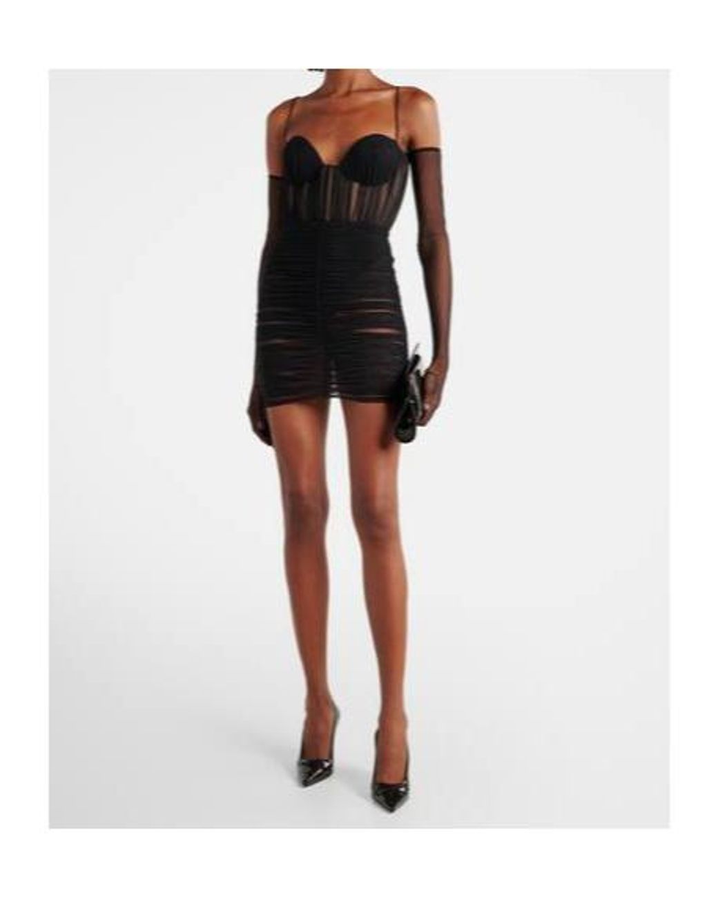 Alex Perry Black Ruched Sheer Bustier Dress