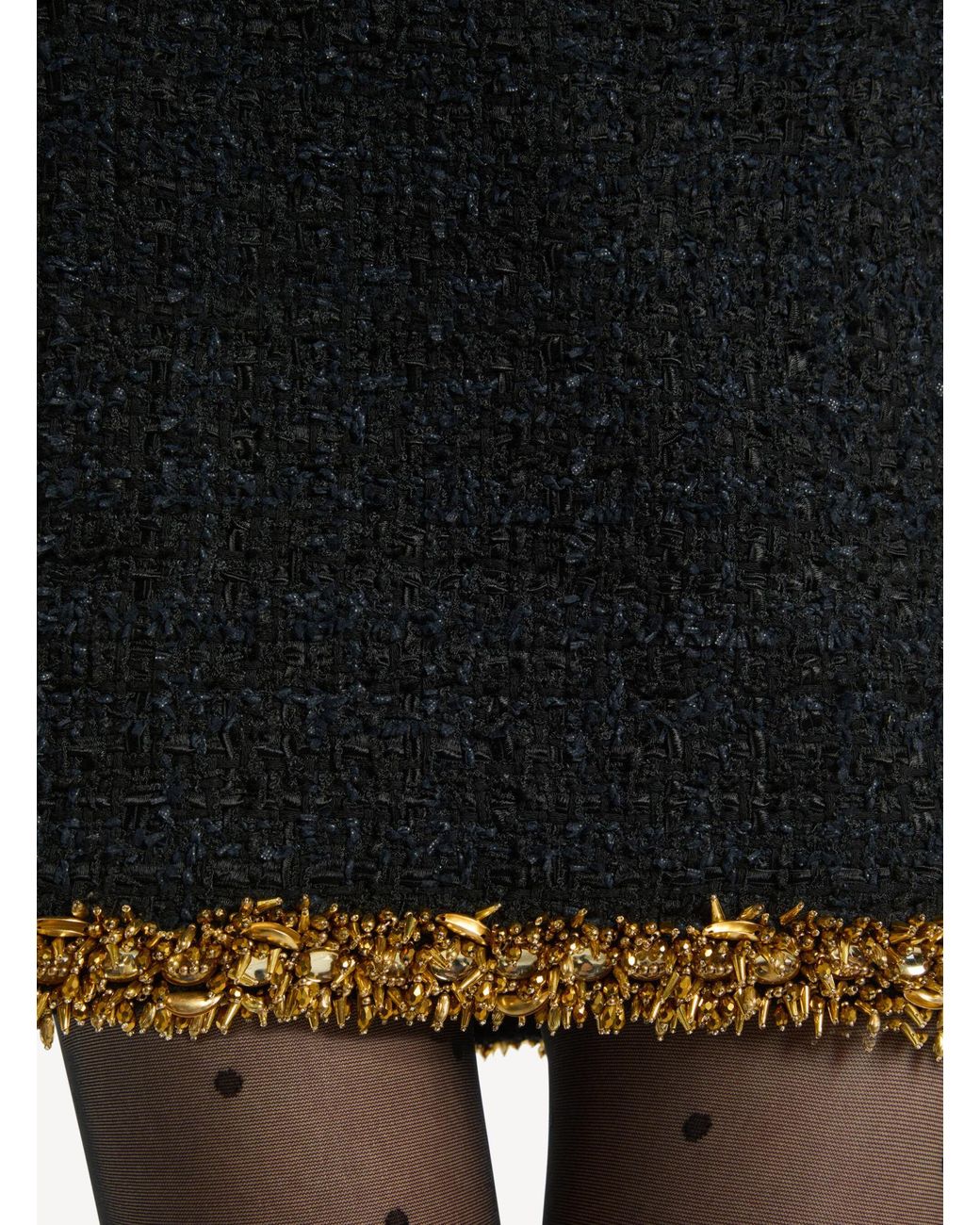 Balmain Black Tweed Beaded-Hem Mini Skirt