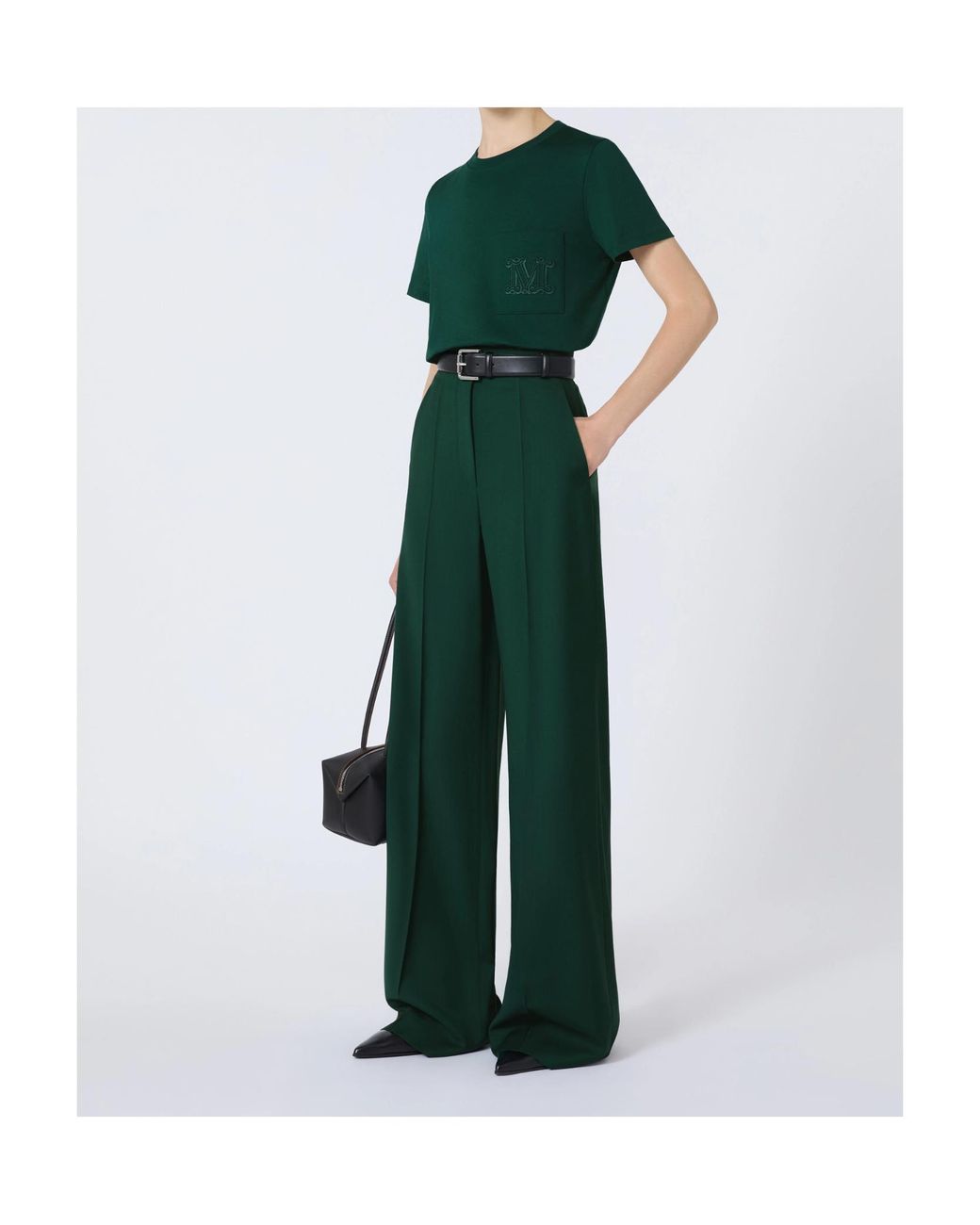 Max Mara Green Papaia Logo Embroidered Crewneck T-Shirt