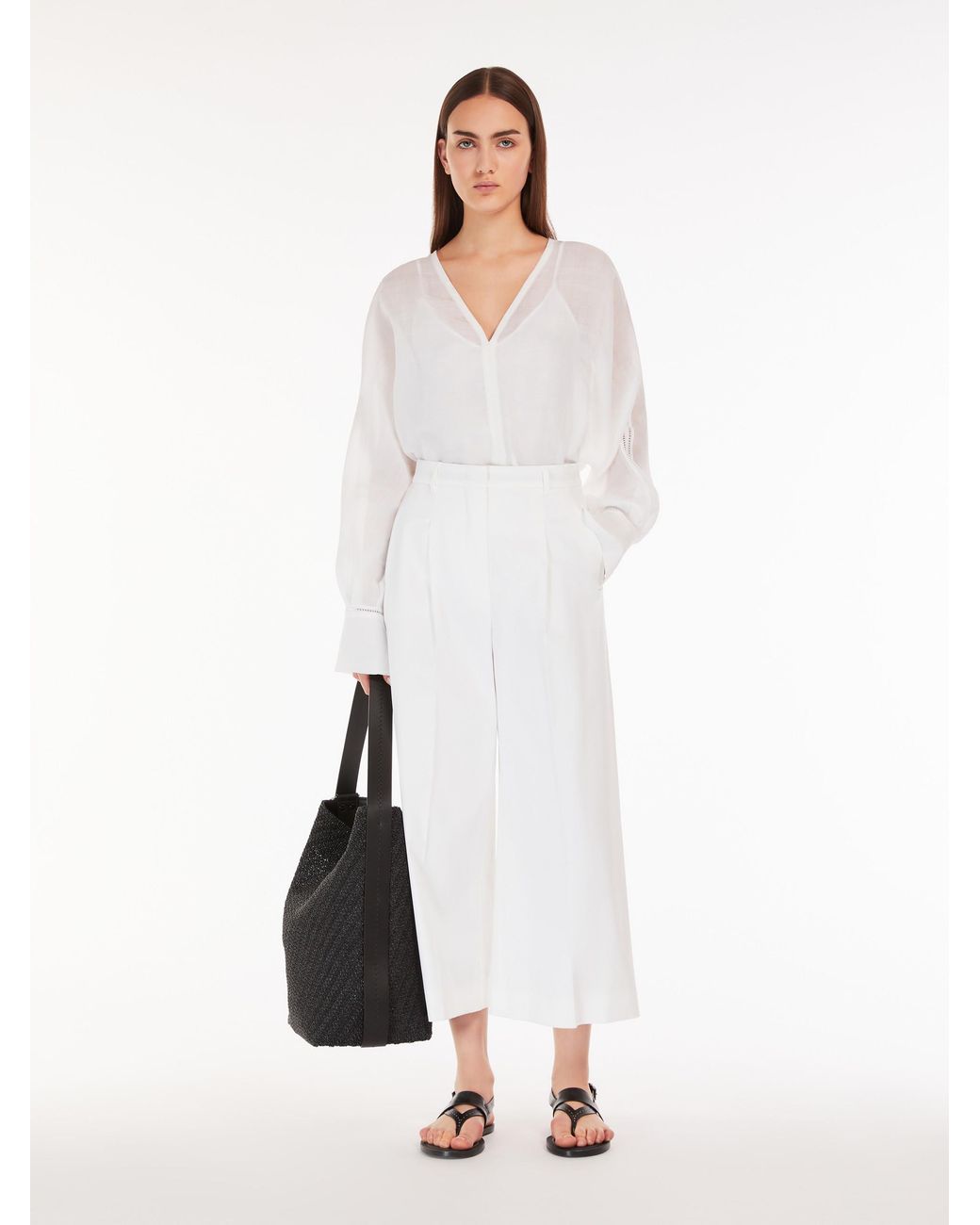 Max Mara White Stretch Cotton Casual Pants