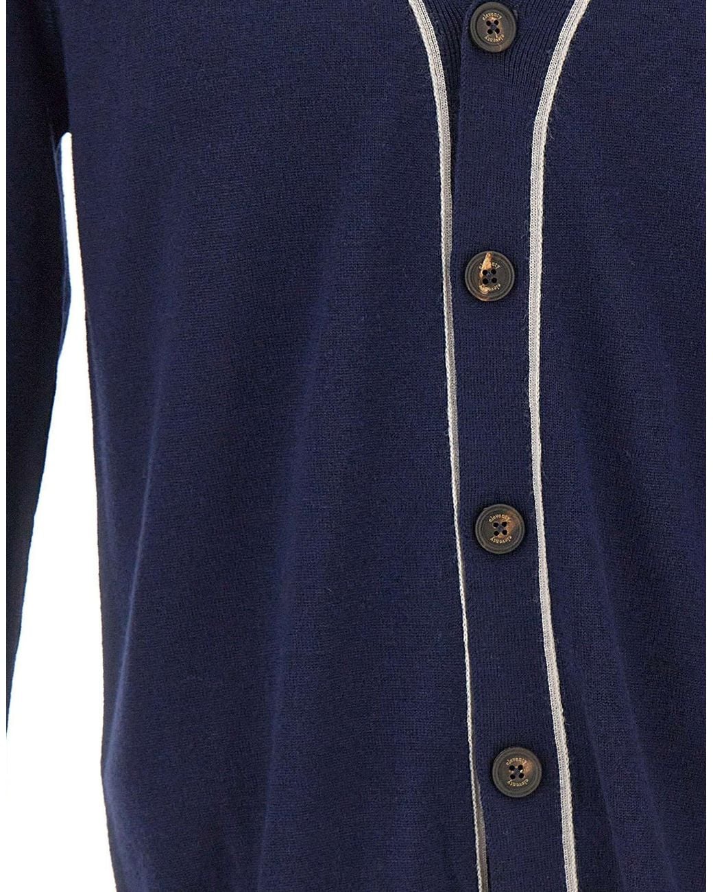 Eleventy Blue Contrast Trim V-Neck Cardigan for men