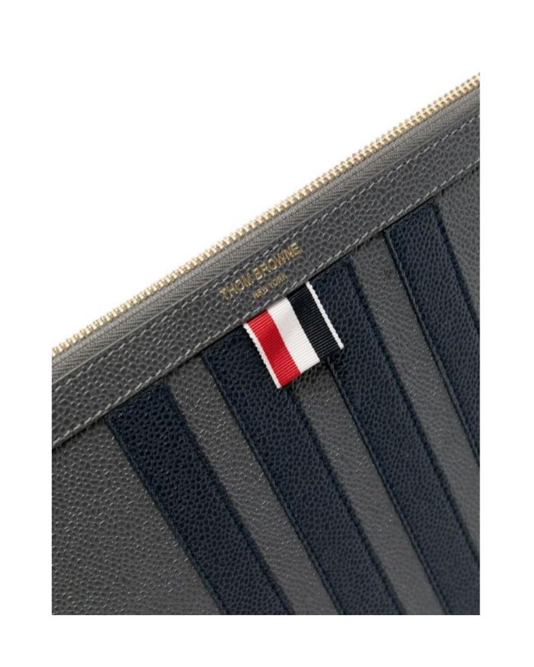 Thom Browne Black 4-Bar Zipped Medium Document Holder for men