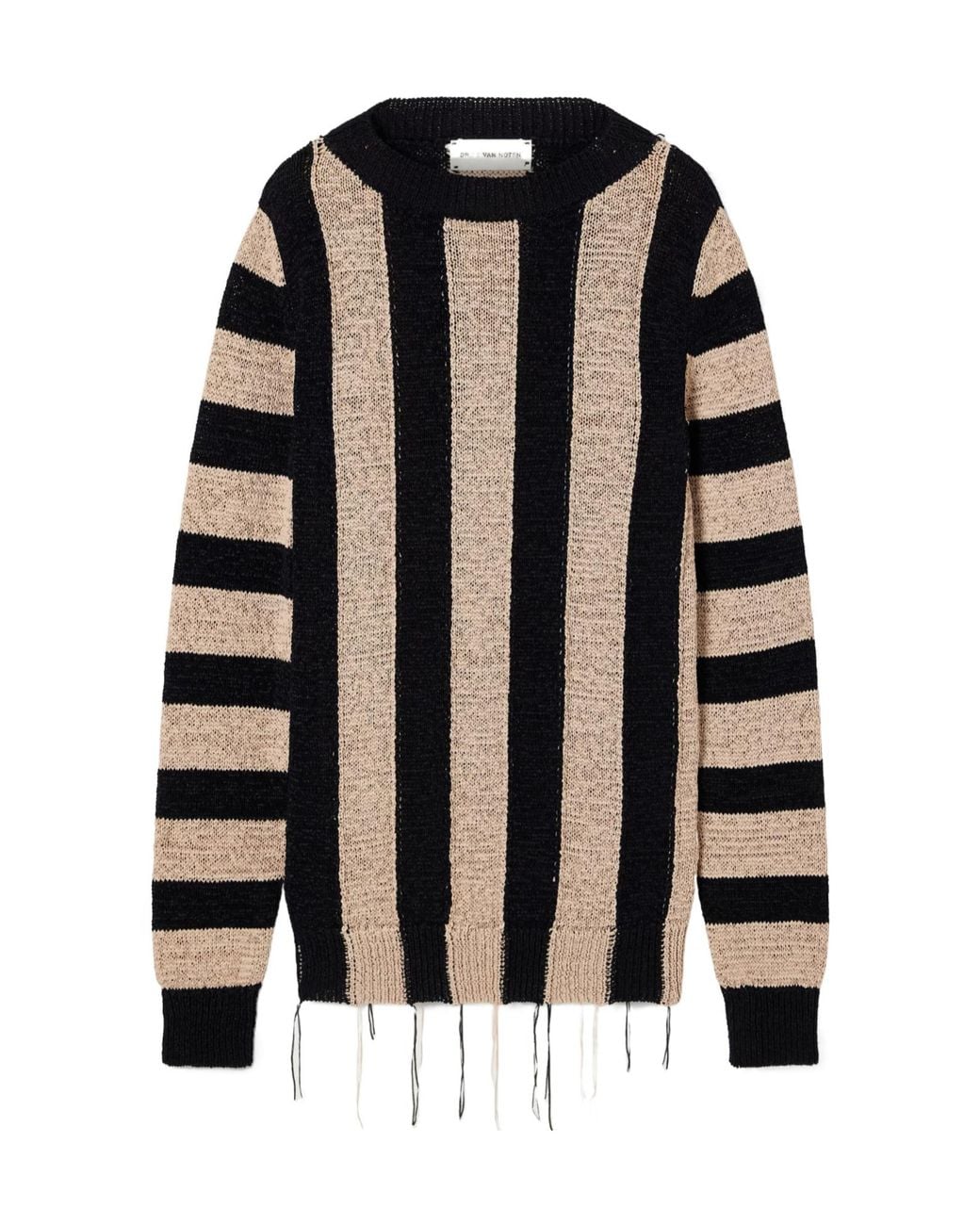 Dries Van Noten Black Topic Frayed Striped Open-Knit Sweater