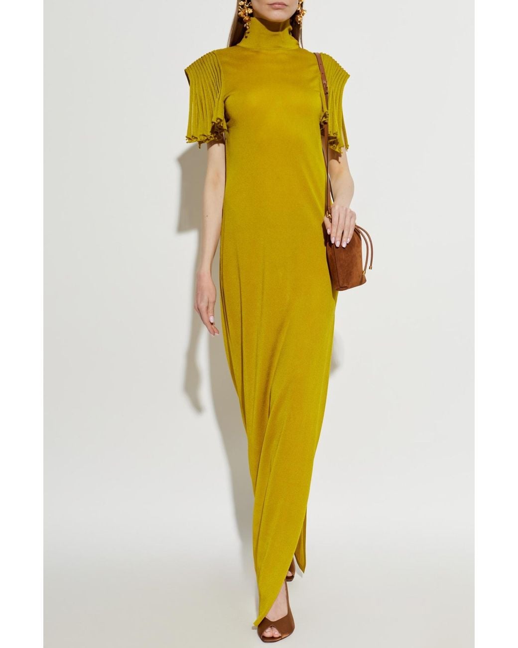Alaïa Yellow Alaïa Pleated-Sleeve Maxi Dress