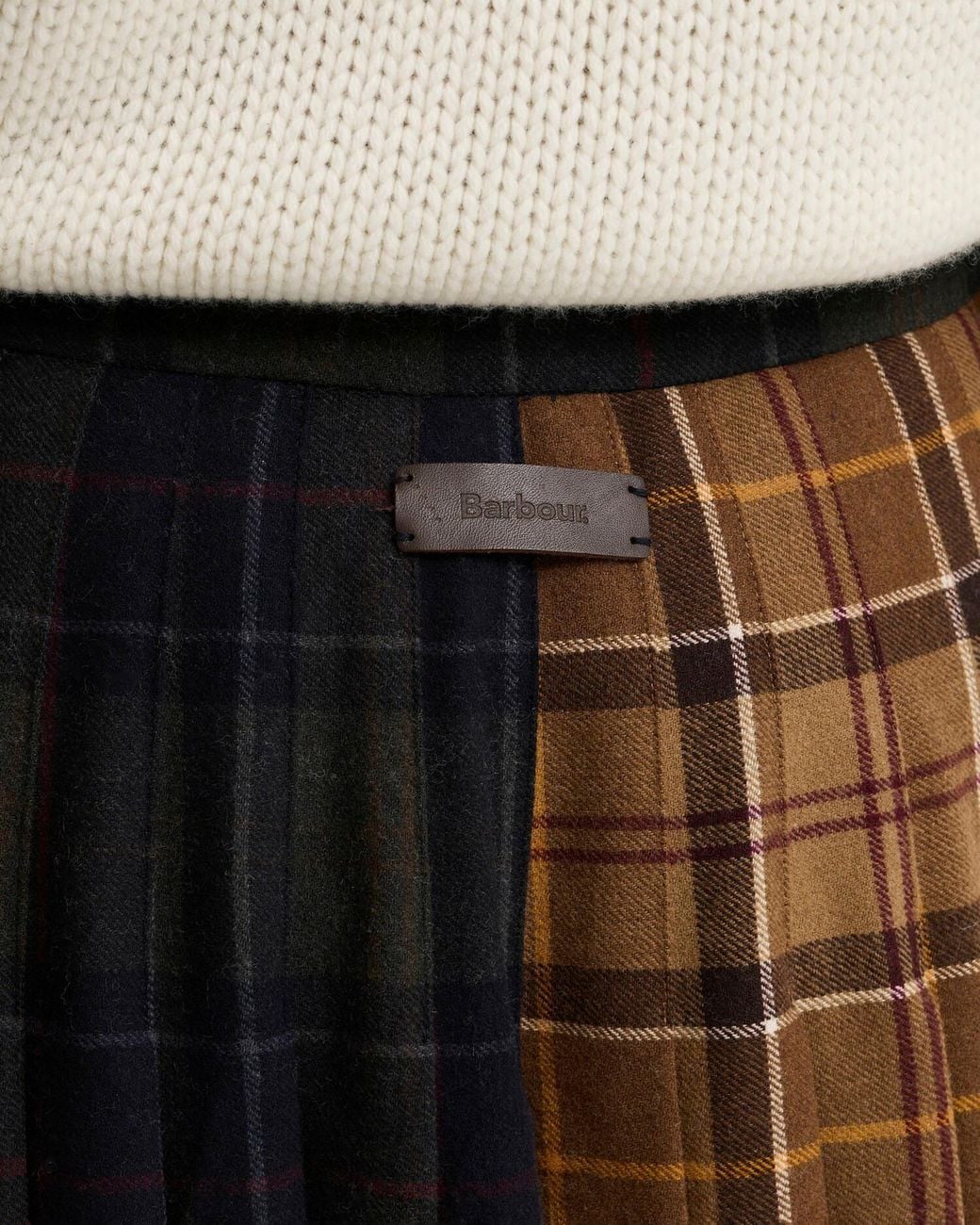 Barbour Brown Pleated Checked Flannel Midi Skirt