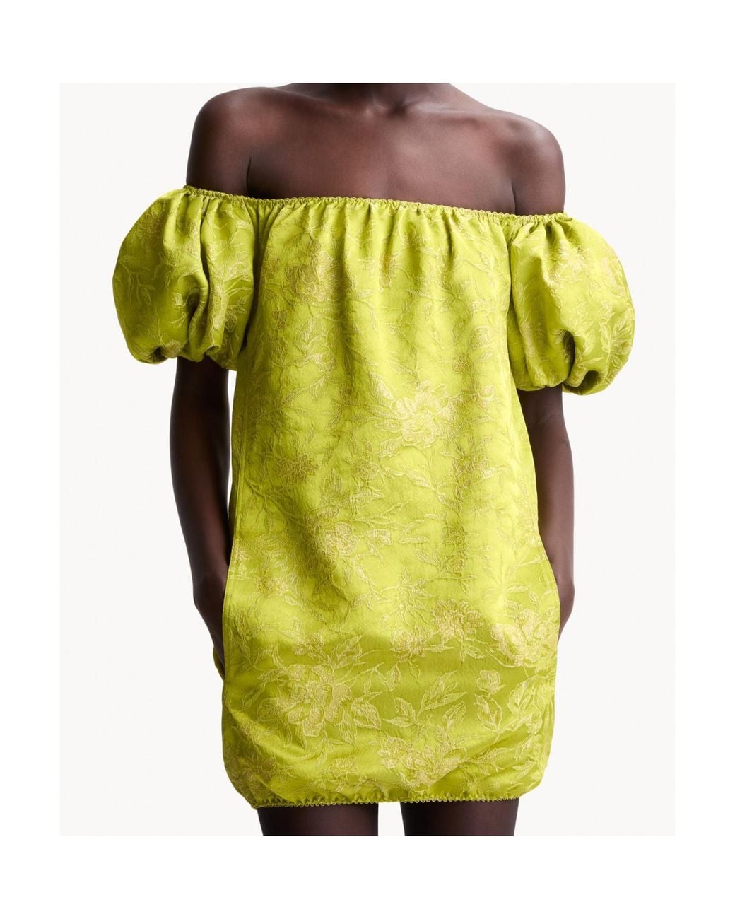Saint Laurent Yellow Puff-Sleeve Mini Dress
