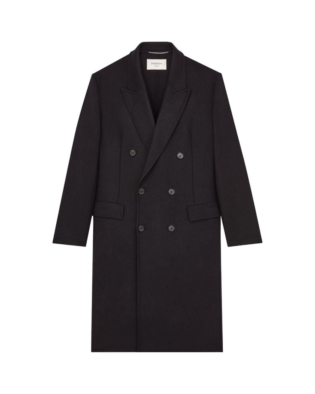 Saint Laurent Black Double-Breasted Knee-Length Coat for men