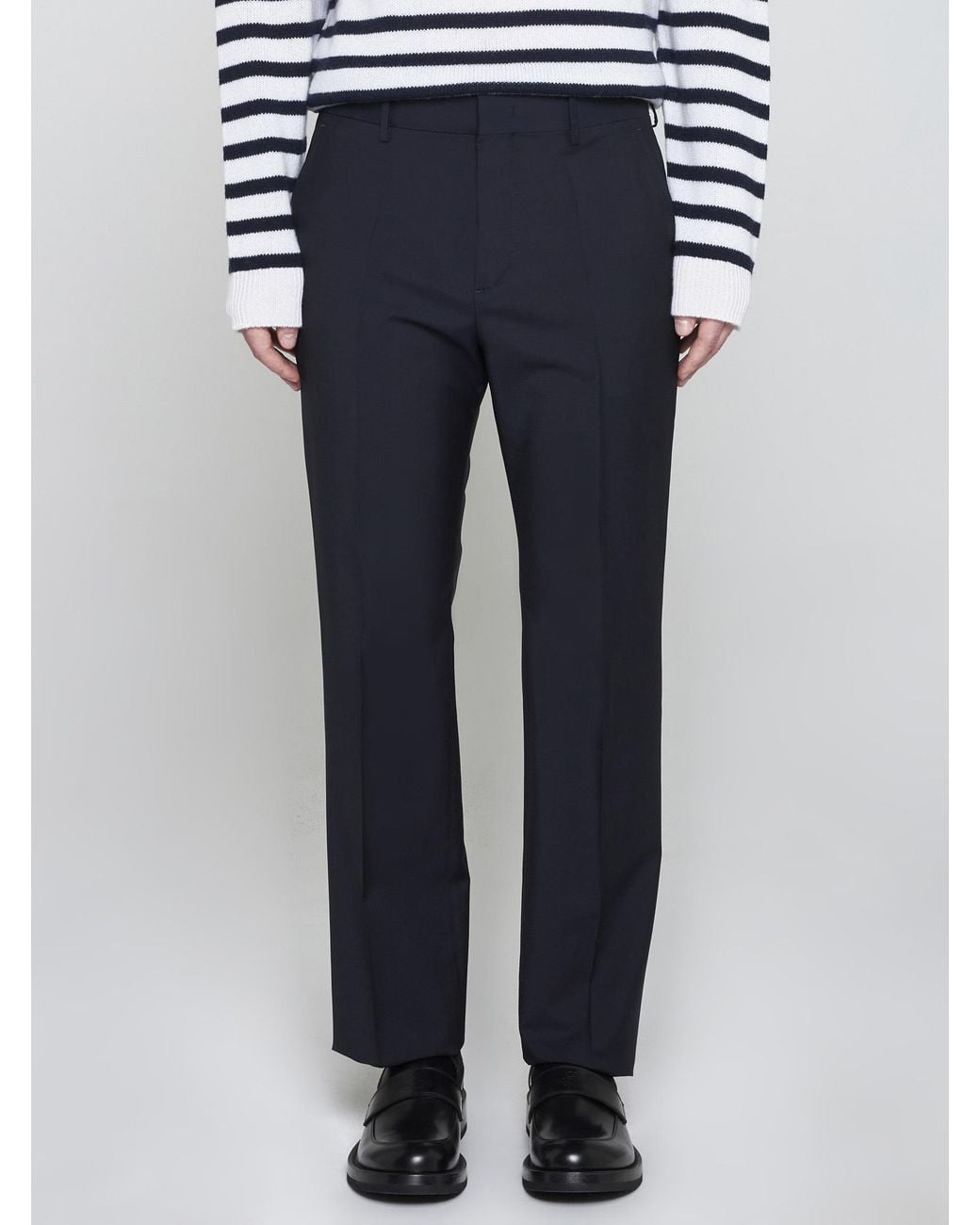 Valentino Blue Pleated Straight Leg Trousers for men