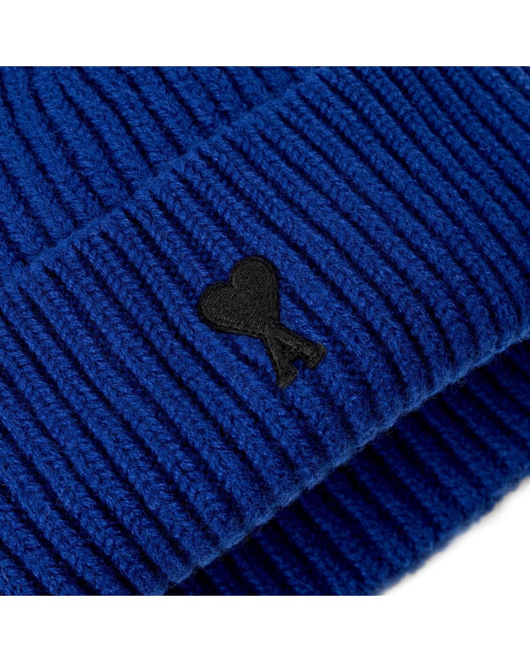 AMI Blue Ribbed Knit Beanie for men