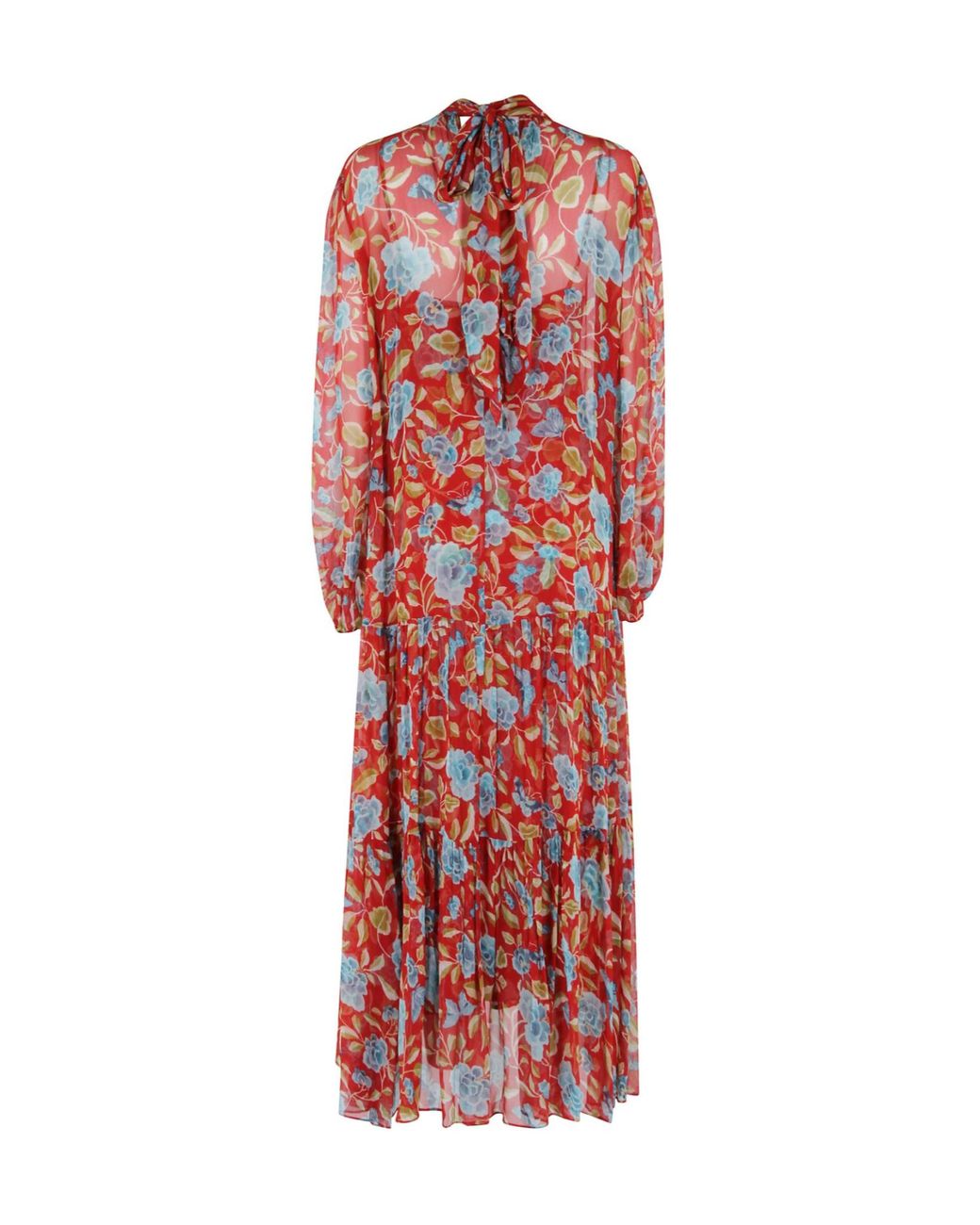 Rixo Tiered Floral Midi Dress With High Neckline