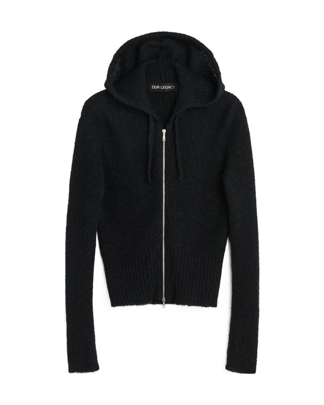 Our Legacy Black Compact Hood Knitted Zip-Up Cardigan