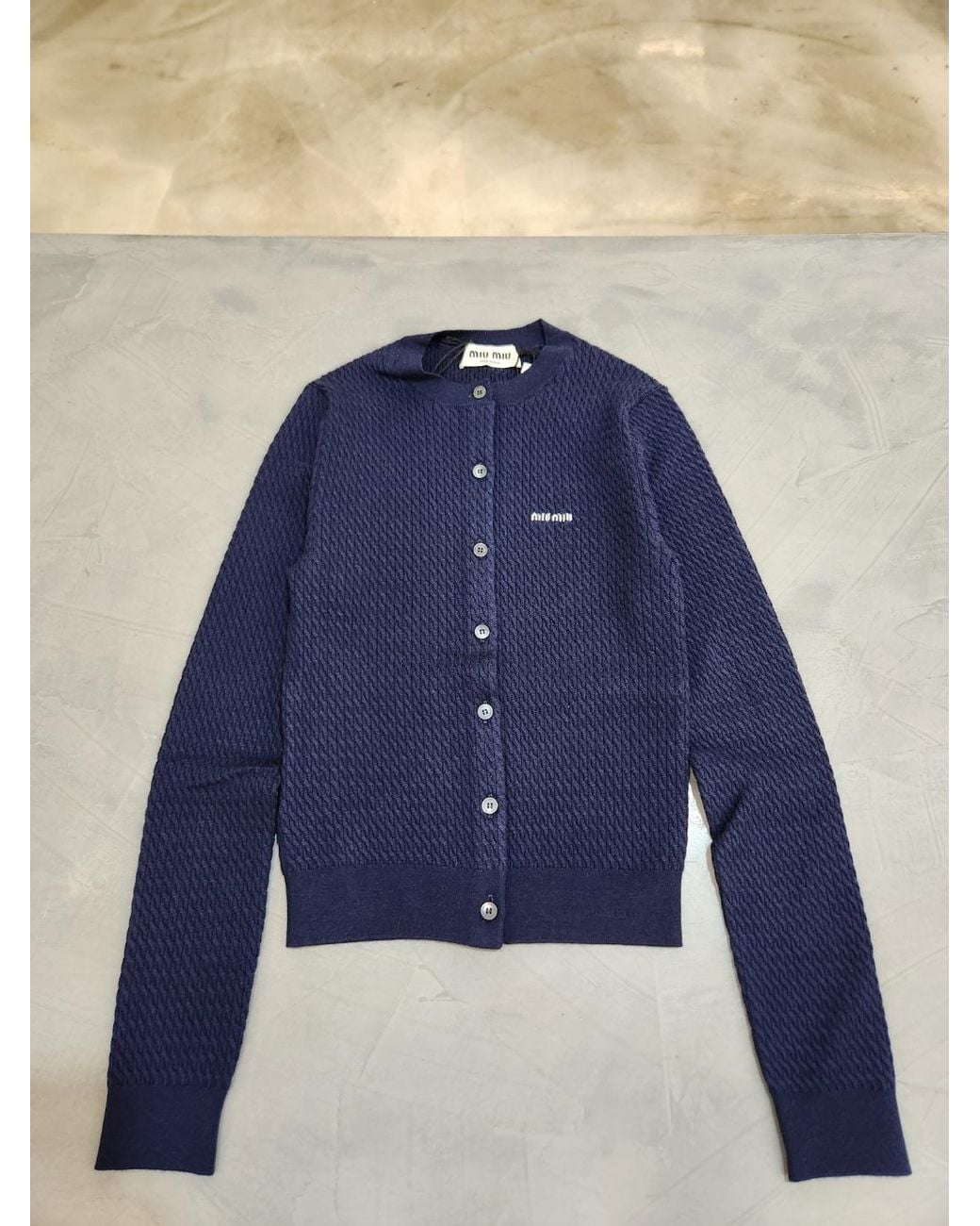 Miu Miu Blue Cable-Knit Cashmere And Silk Cardigan