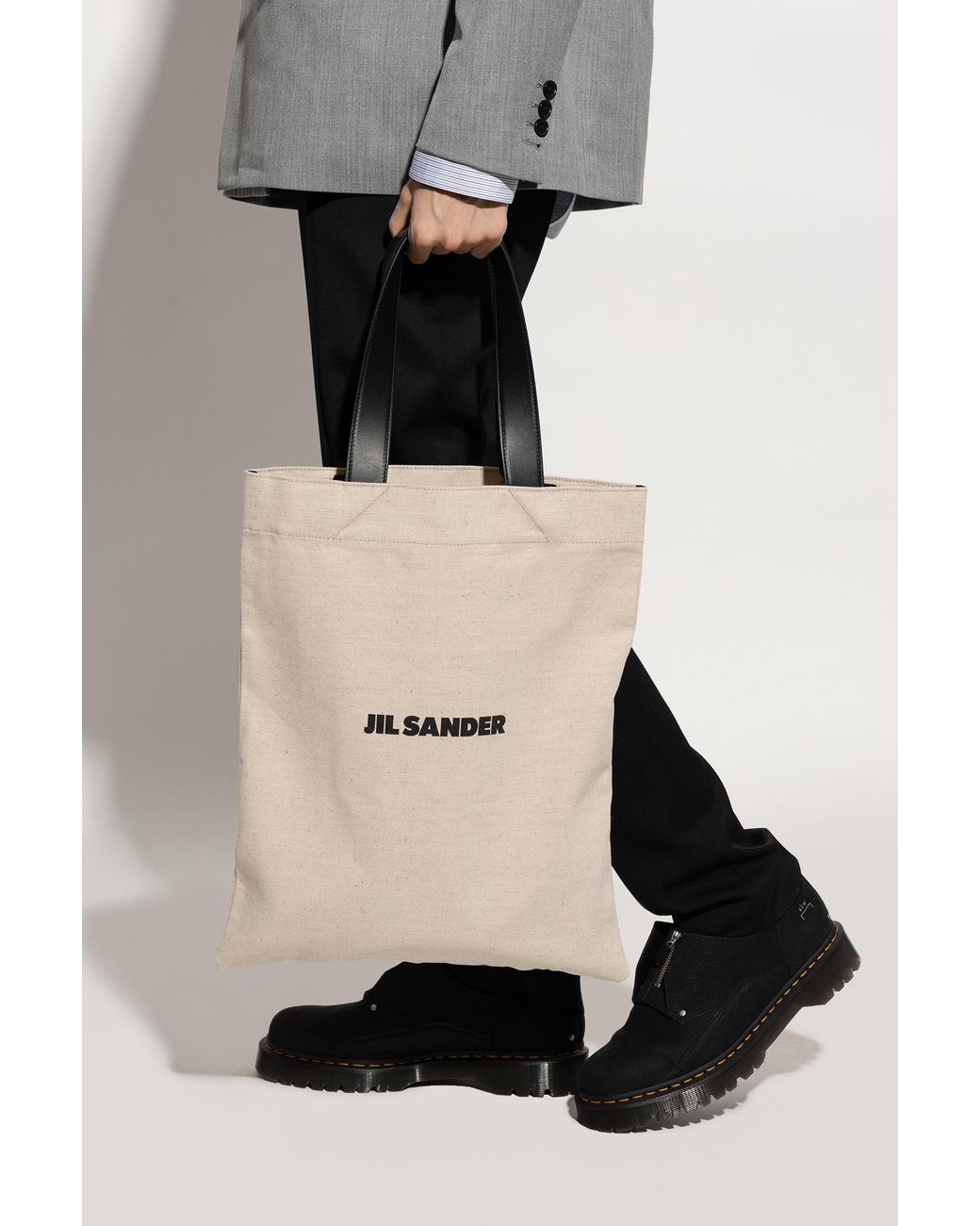 Jil Sander Natural Logo Printed Large Tote Bag for men