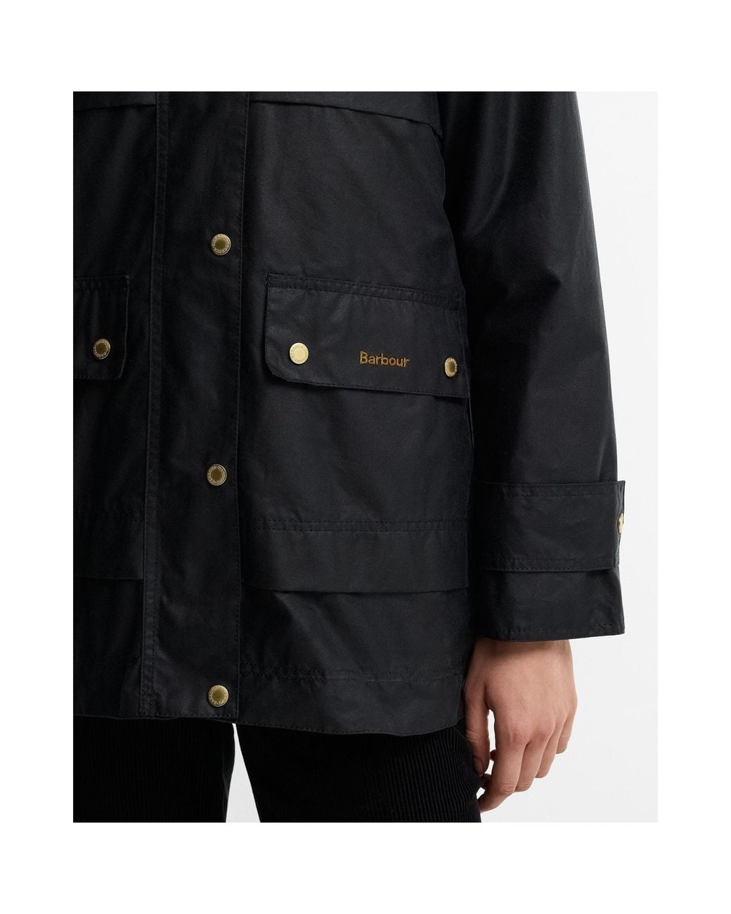 Barbour Black Hooded Cord Collar Waxed Parka