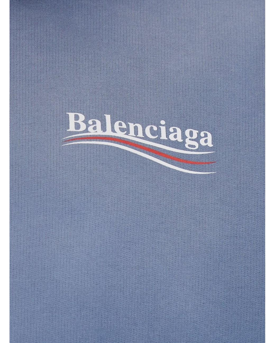 Balenciaga Blue Logo Printed Hoodie for men
