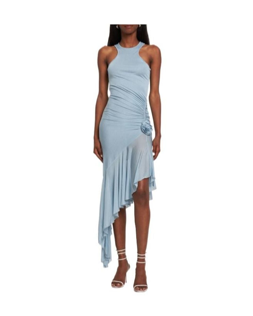 Blumarine Blue Viscose Jersey Draped Midi Dress