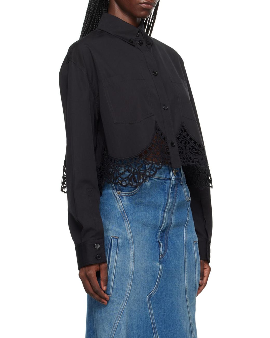 Burberry Black Lace-Detailed Long-Sleeved Shirt