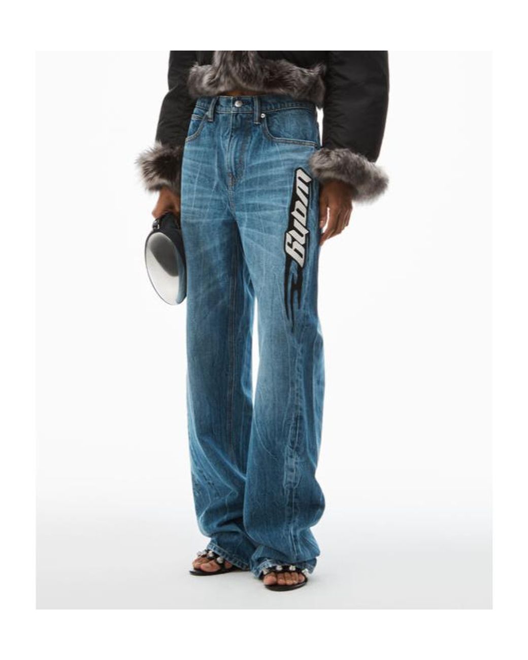 Alexander Wang Blue Blade Logo-Embroidered Balloon Jeans