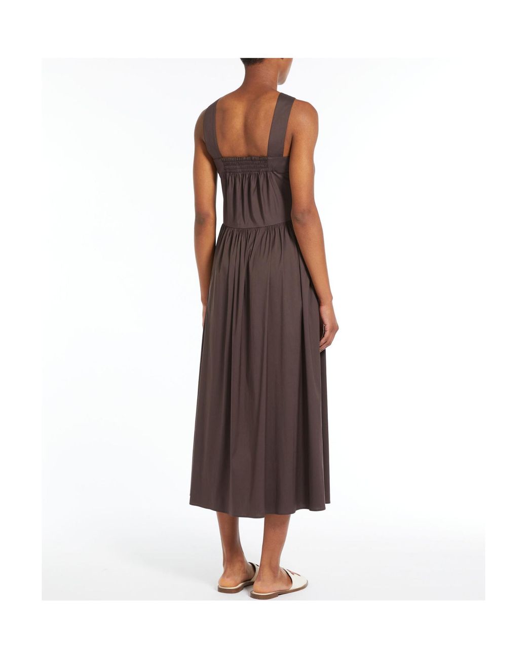 Max Mara Brown V-Neck Poplin Midi Dress