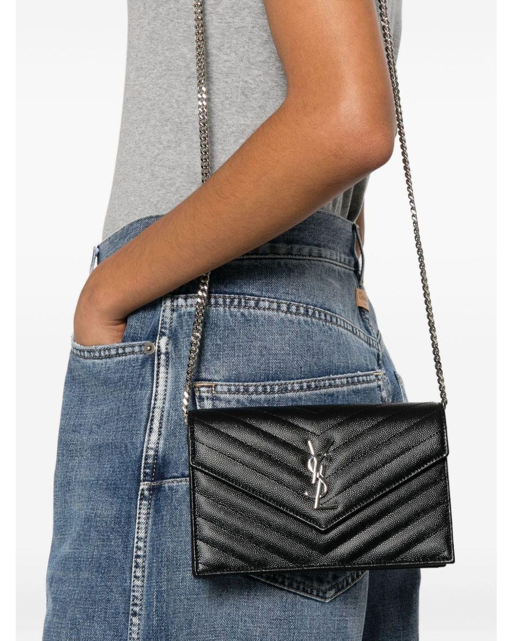 Saint Laurent Black Cassandre Envelope Chain Wallet