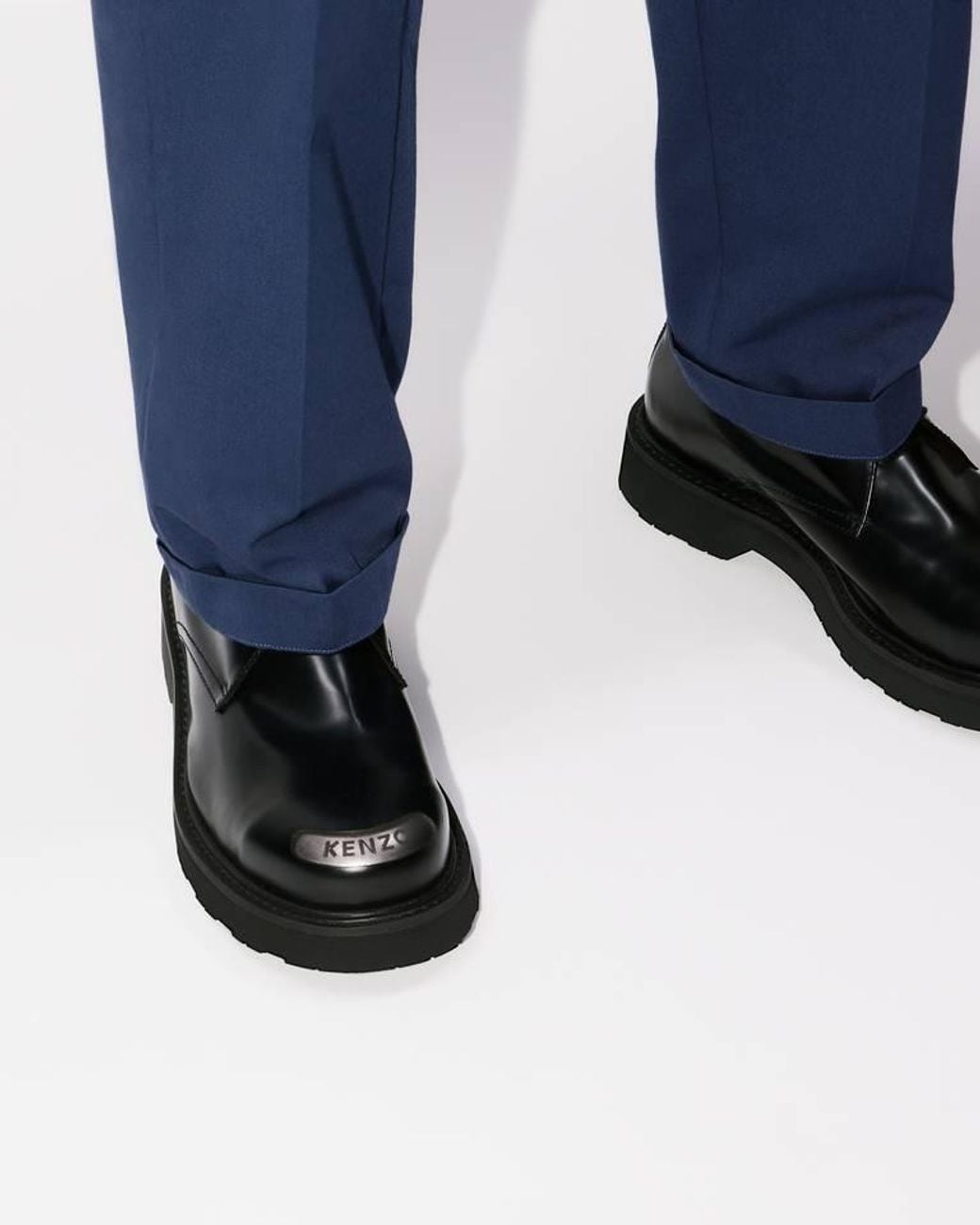 KENZO Blue Straight-Leg Turn-Up Cuff Trousers for men