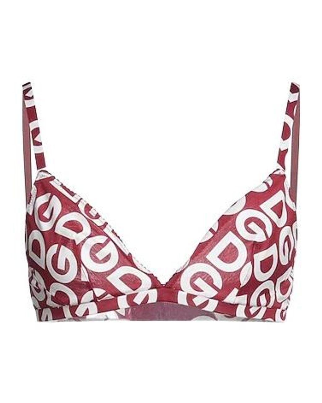 Dolce & Gabbana Red Logo Print Lace Bra
