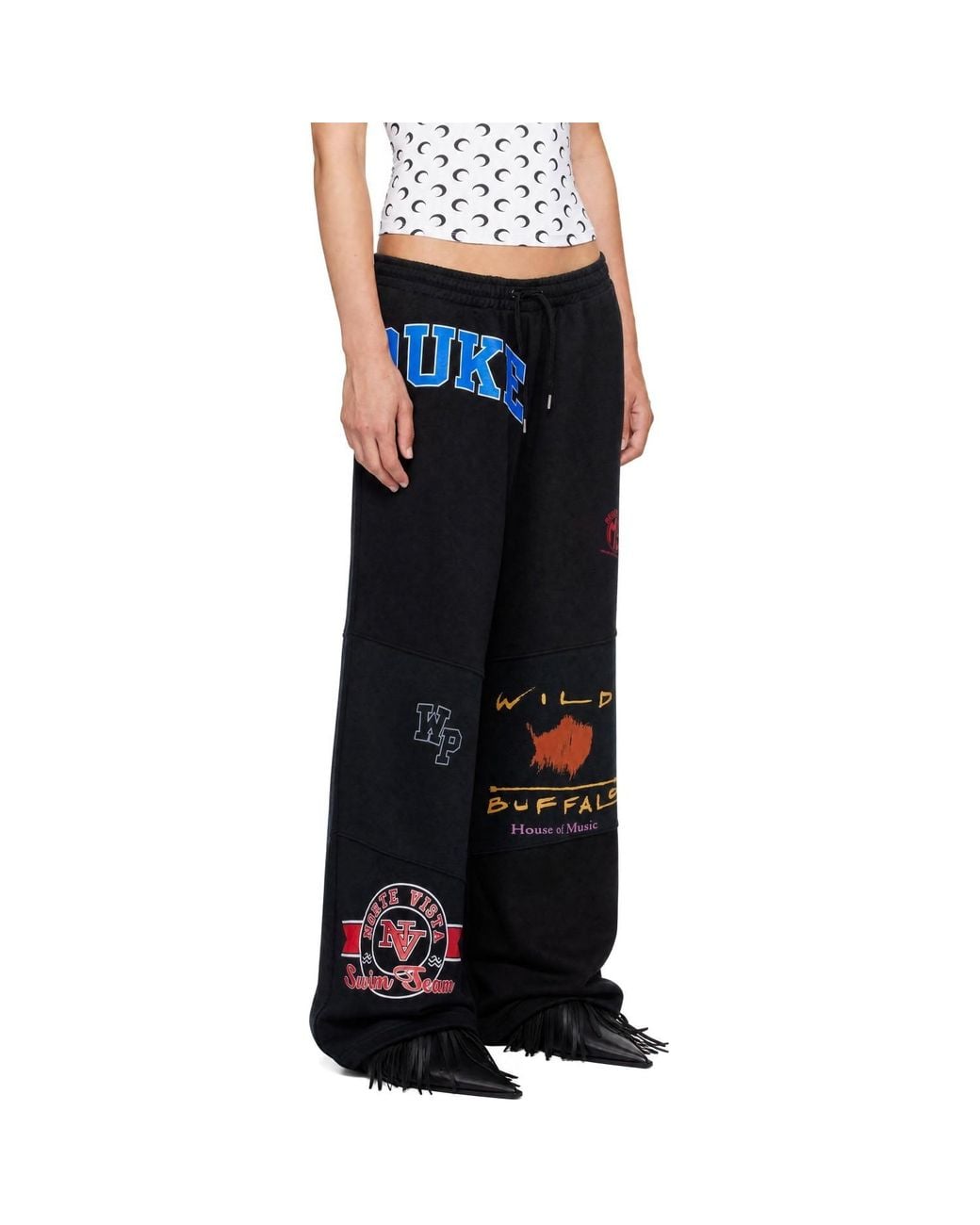 MARINE SERRE Black Graphic Printed Jersey Sweatpants